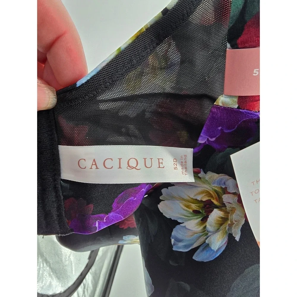 Cacique‎ Comfort Bliss Lightly Lined No-Wire Bra 52D Floral Black Purple m91540